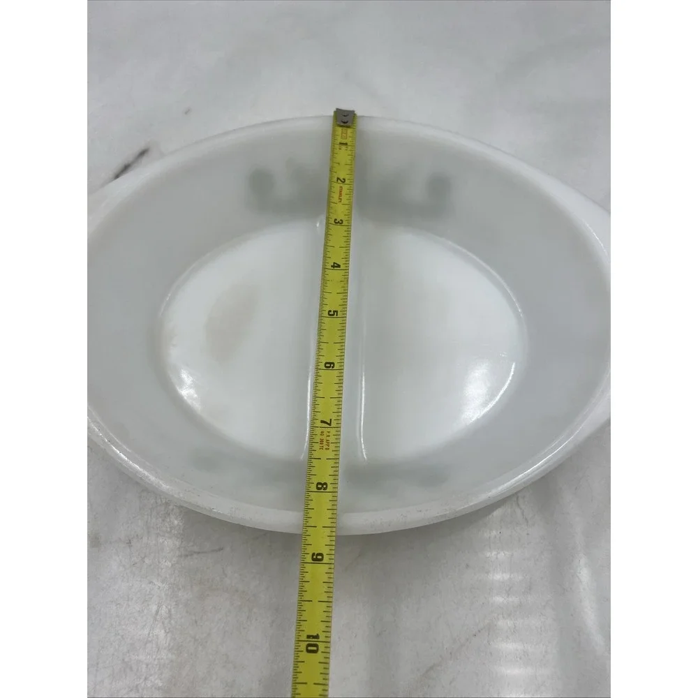 Vintage Glasbake Casserole Dish Milk Glass Divided Green Daisy Pattern J2352
